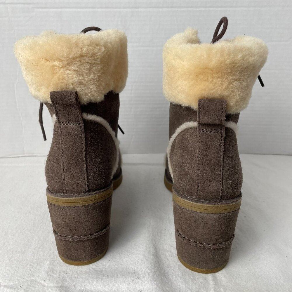 UGG Brown Suede and Wool Lace Up Heeled Boots - Picture 4 of 8